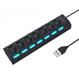 Hub Usb 2.0 Adaptador 7 Portas Pc Extensão Com LED Fonte Interruptor Individual