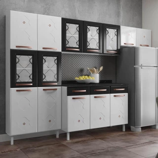 Cozinha de Aço Compacta 3 Peças Regina Multimóveis Glass CR6137 Branco/Preto