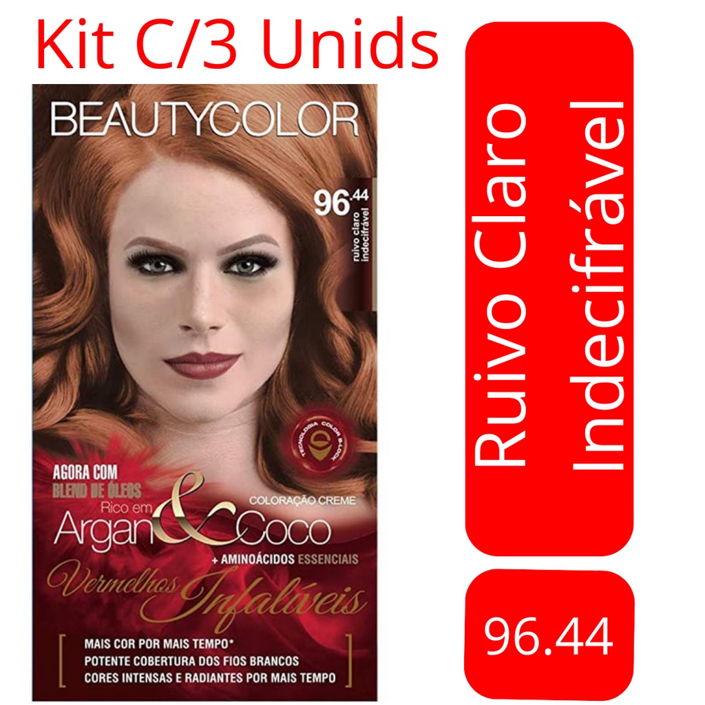 Kit Tinta Beautycolor Para Cabelos Ruivo Claro Indecifrável 96.44 - Destro