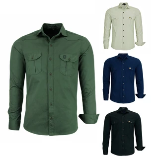 Camisa Social Masculina Estilo Militar Manga Longa Promoçao
