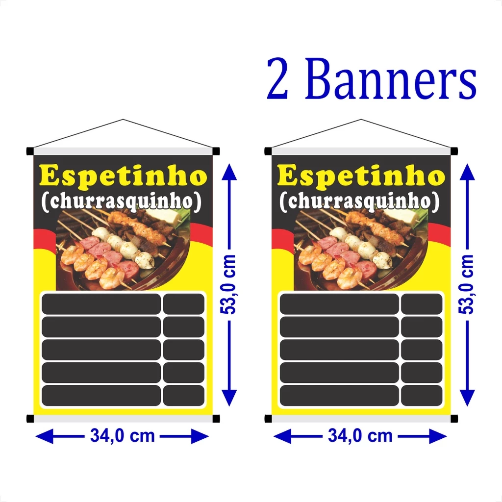 2 Banner Pronto Reutilizável, tamanho 34,0 x 53,0 cm de altura, Lista de Preços, Faixa de Propaganda, escrever e apagar