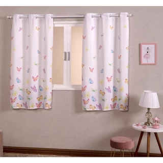 Cortina Infantil BORBOLETAS 2,00 L x 1,50 A (QUARTO, JANELA, DECORAÇÃO, CRIANÇA)