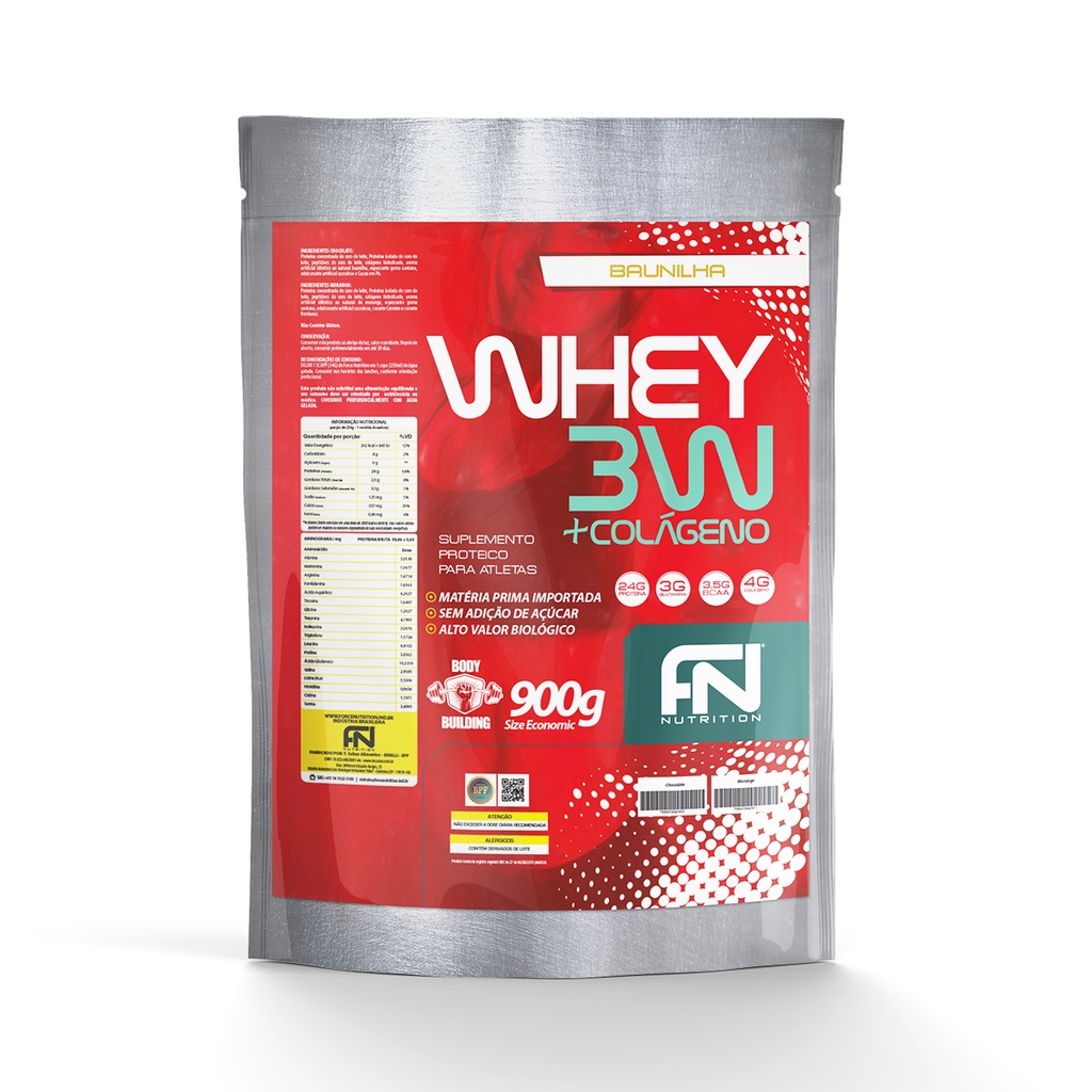 Whey Protein 3w ColÁgeno 900g Refil Concentrado Hidrolisado