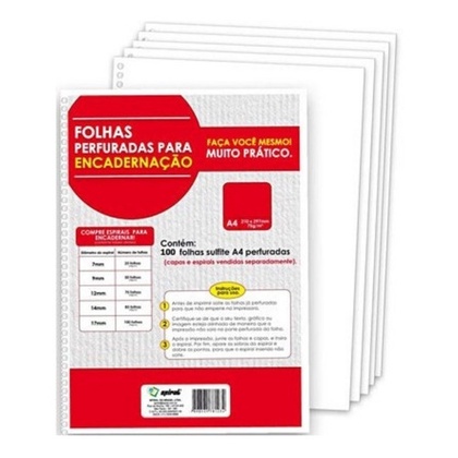 Folha Perfurada Para Encadernação A4 75g 81227 Spiral