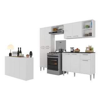 Cozinha Completa c/ Buffet/Aparador Siena Multimóveis MP2041 Branca