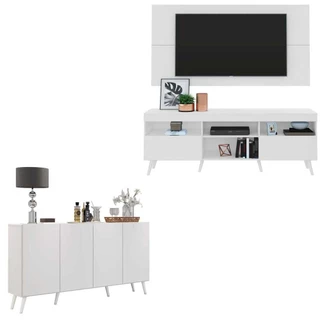 Conjunto Sala de Estar Rack/Painel TV/Aparador Multimóveis Sofia FG1005 Branco
