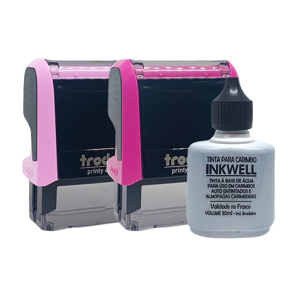KIT 2 CARIMBOS PERSONALIZADOS TRODAT 4911 P4 + TINTA INKWELL PRETA ...