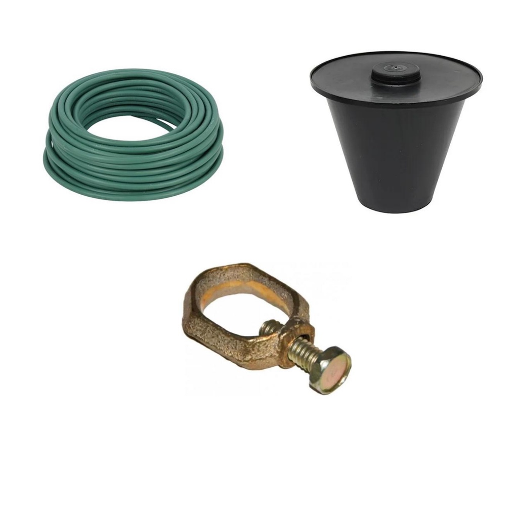 Kit aterramento caixa de inspeção conector de haste aterramento e fio terra  16mm² verde