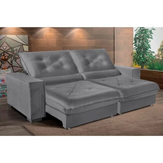 Sofá Cancún 2,10m Suede Velusoft cinza com molas ensacadas