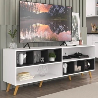 Rack para TV 75" Retrô com Nichos Jazz Multimóveis MP1022 Branco/Preto/Natural