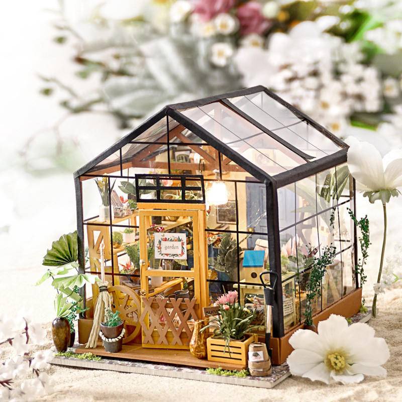 Casa de bonecas miniatura com móveis brinquedos, loja de chá vintage, villa  de dois andares, kit DIY Doll House