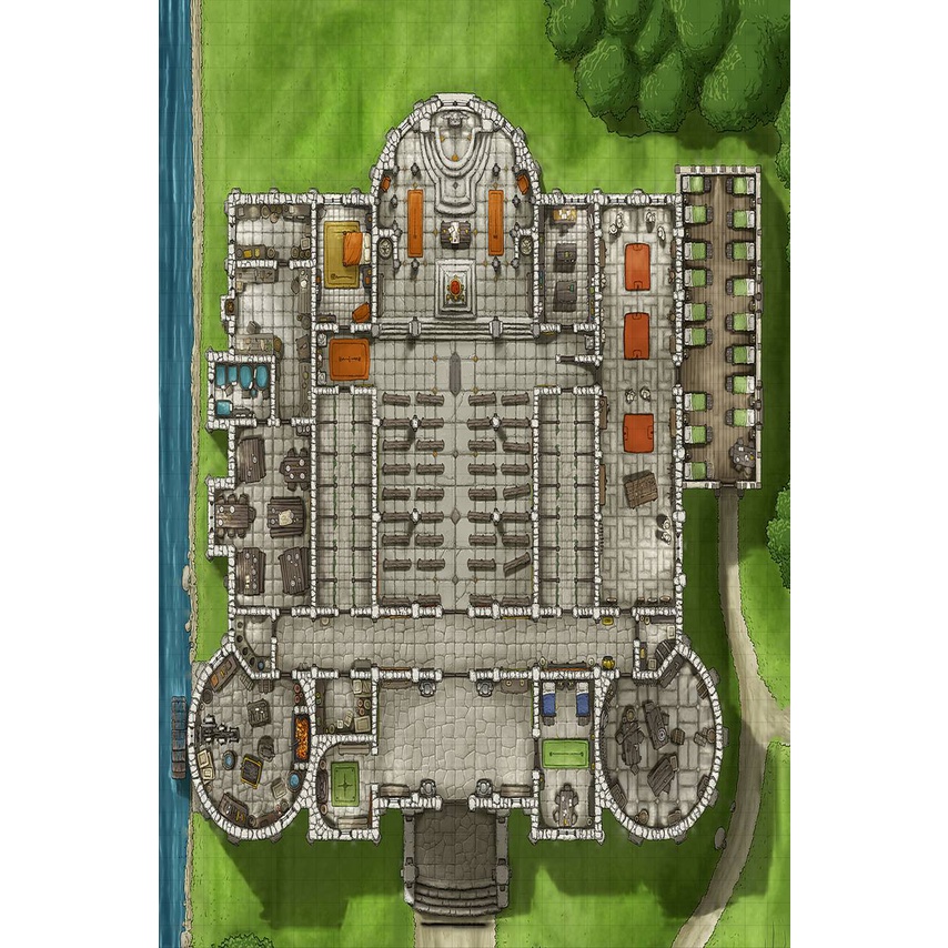 Grid em tecido RPG Castelo Gigante 1 metro x 80cm (dungeons and dragons) Playmat battlemap
