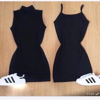 kit 2 Peças Vestido Tubinho Curto Gola Alta e Alcinha