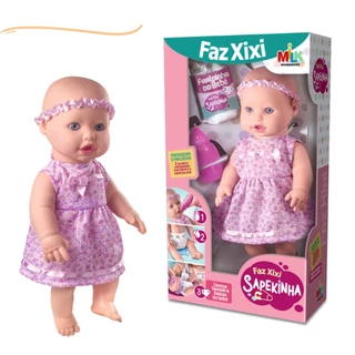 Boneca que faz xixi bebe bonequinha com fralda e mamadeira bonecona nenem bebezão bebê bebezinho brinquedo menina