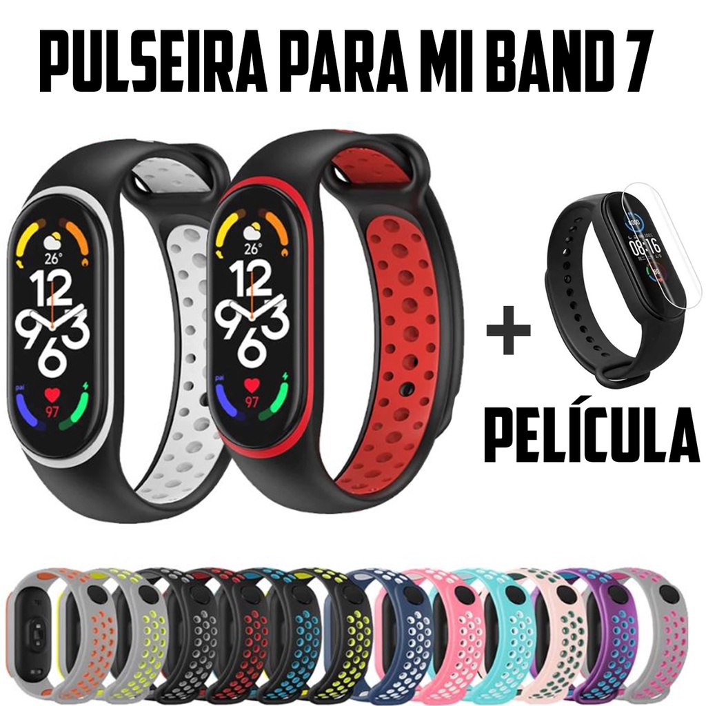 Pulseira esportiva para miband 7 + pelicula promocao pulseira de silicone para mi band 7