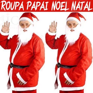 Fantasia Papai Noel Adulto Roupa Feltro Luxo 5 Peças Natal Promoção