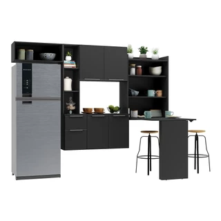Cozinha Compacta com Mesa Dobrável MP2010 Sofia Multimóveis Preta