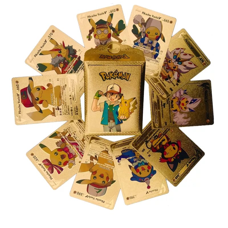 Compre 54 peças de cartas douradas pokemon letras douradas cartas  espanholas metalicas charizard vmax gx series caixa de cartas de jogo