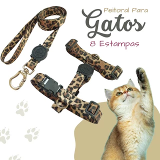 Coleira Peitoral H Para Gatos com Guia e Trava de Segurança Dupla Rosqueada e com Mola