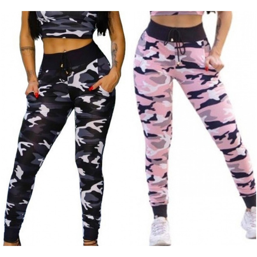 Calça jogger camuflada feminina hot sale rosa