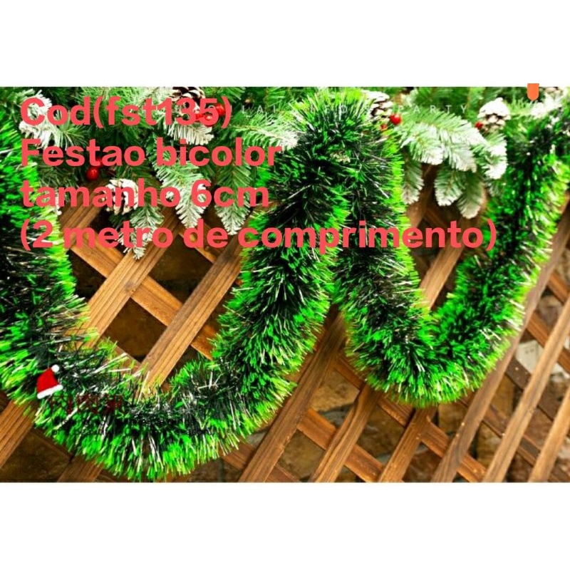 festão de natal 2 metro de comprimento verde escuro/ fosco/opaco/nevada ...