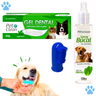 KIT Gel Dental Pet Clean + Spray Bucal + Escova De Dente Dedeira Cores Sortidas