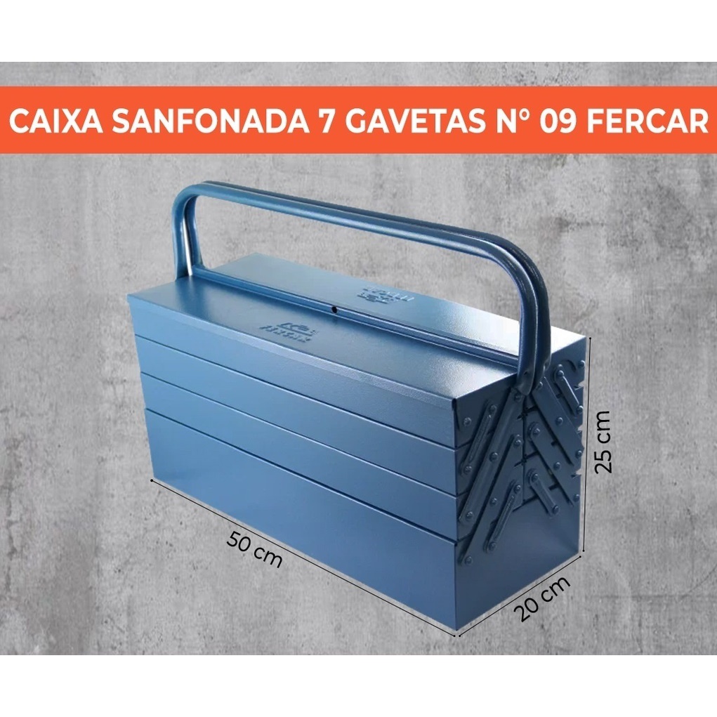 Caixa de Ferramentas Sanfonada com 7 Gavetas 50cm Azul - FERCAR-N09