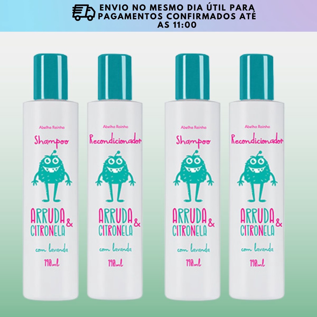 Kit Mata Piolho E Lêndeas Arruda E Citronela 2shampoo 2recondicionador Abelha Rainha190g