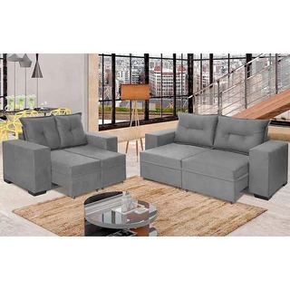 Conjunto de Sofá Marrocos 2,00 Mts + 1,50 Mts Pluma Cinza