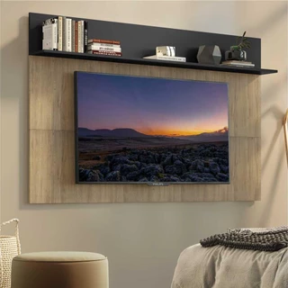 Painel TV 65" c/ Prateleira Amsterdã Plus Multimóveis Rustic/Preto