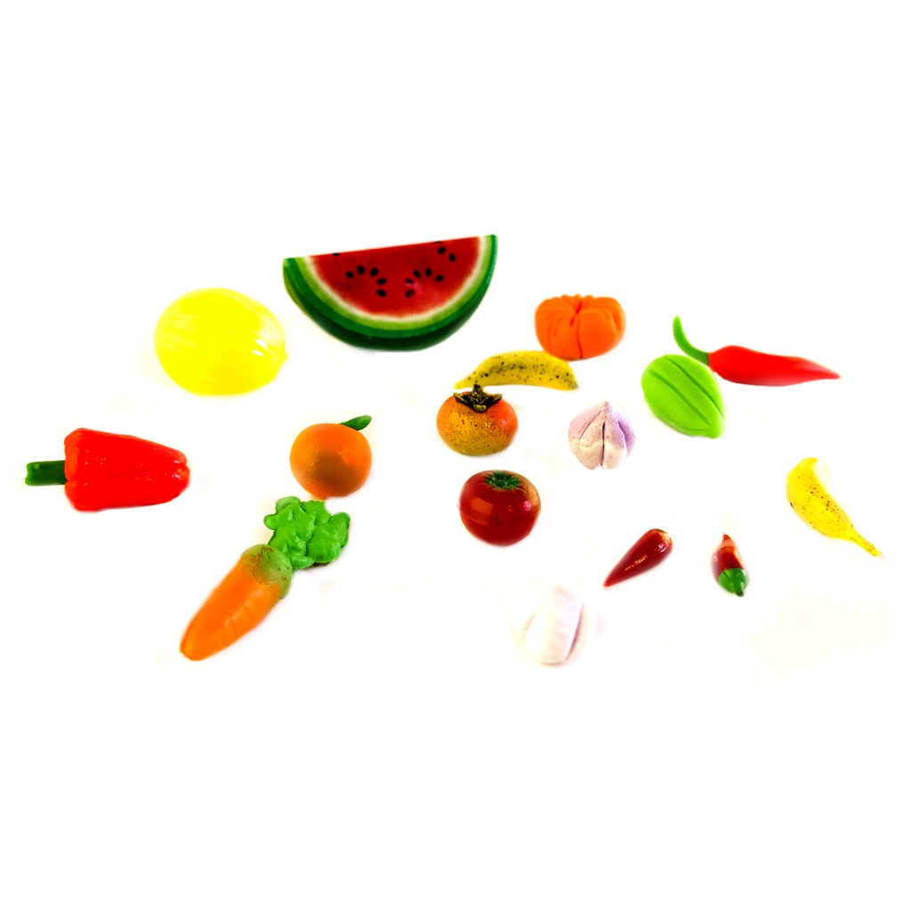 Kit Miniatura de Frutas Legumes - 16 unidades comida miniatura CUTEBEE DIY Casa de boneca artesanato