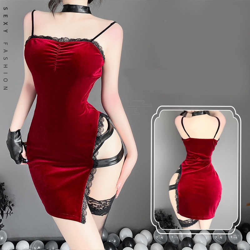 Ada Wong Cosplay Vestidos High Split Red Lace Cheongsam Para Mulheres Serviço Secreto Heroine Menina Qipao Uniforme