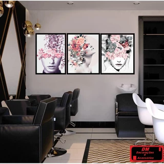 Quadros Mulheres Flores Coloridas Moderno para Sala 3 Peças 120x60 cm