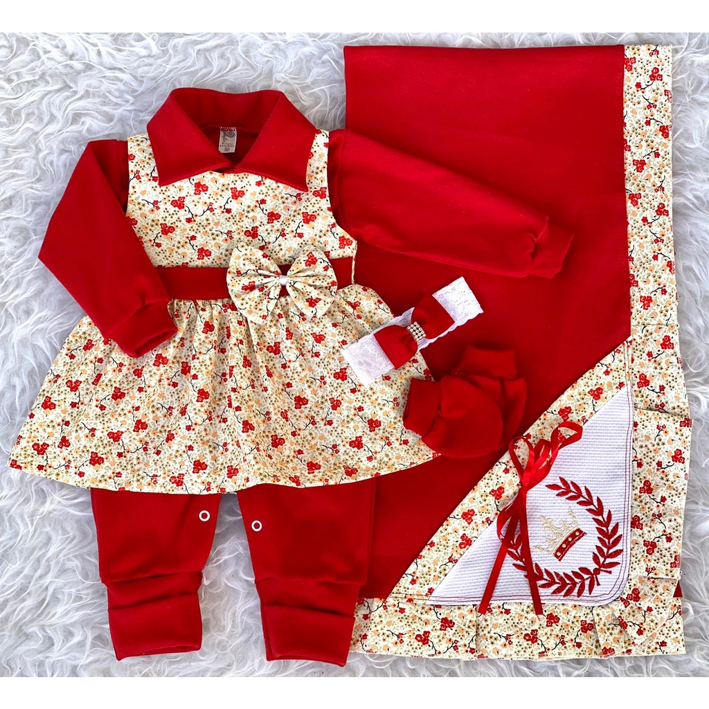 Saída de Maternidade Feminina Vermelha Floral Kit com 5 Peças | Shopee ...