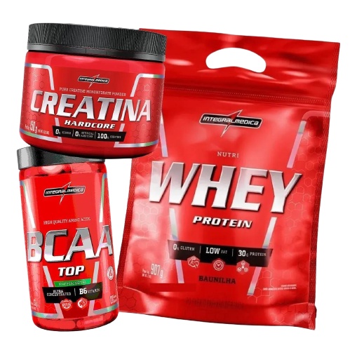 Kit Whey Protein 907g + Bcaa + Creatina Integral medica