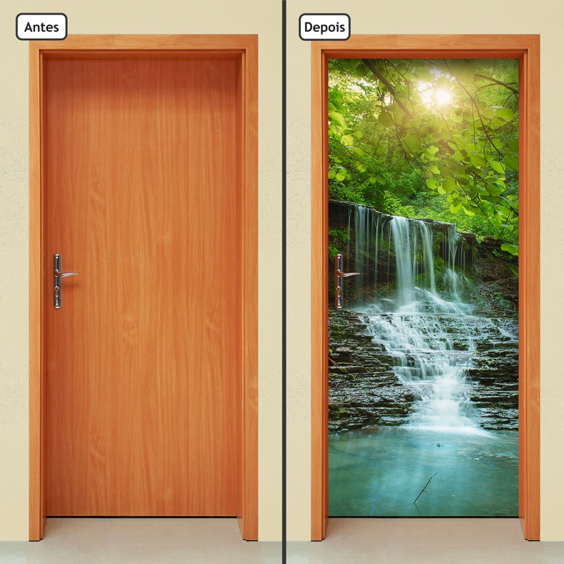 Adesivo Decorativo de Porta Parede Vidro Casa Sala Cachoeira Paisagem ...