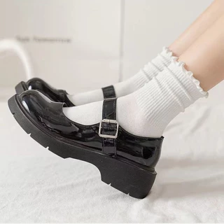 Meias Femininas Outono Inverno Puro Algodão Fungo Cano Lateral Adoráveis Xadrez Casual Simples Cor Sólida Mary Jane