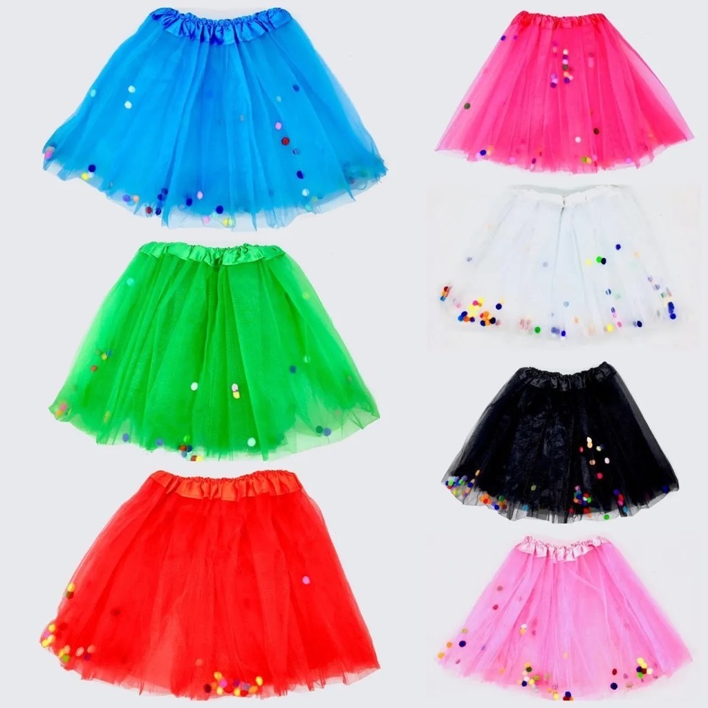 Saia de store tule com pompom