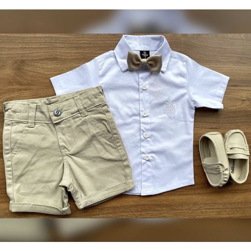 Roupa Social Infantil Masculino Bermuda Camisa Social Festas