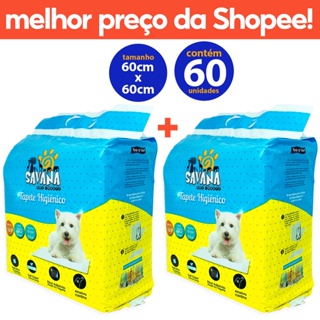 Kit 2 Tapete Higiênico para Cachorro 60x60cm com 30 unidades cada Savana Pet