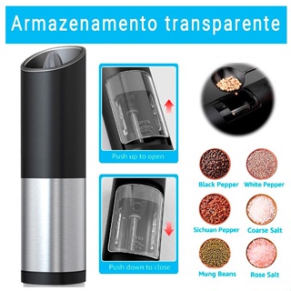 Moedor de Sal e Pimente Automático Moagem Especiarias Rápida Ajustável