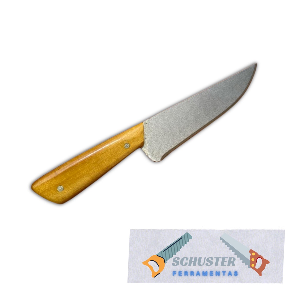 Faca Artesanal/ Profissional Cozinha/ Churrasco Pequena 5,1'' pol cabo de madeira lâmina aço carbono