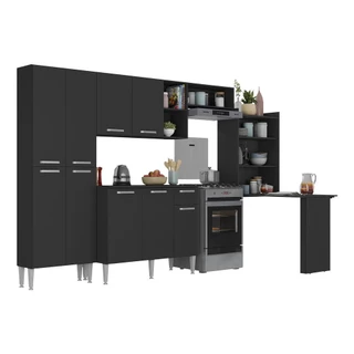 Cozinha Completa c/ Mesa Dobrável Paris Multimóveis MP2042 Preta