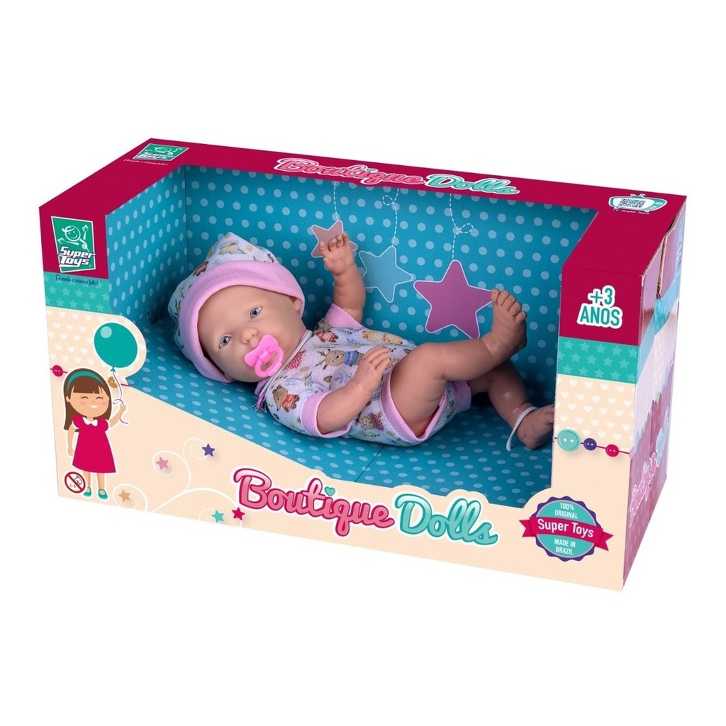 Boneca Com Touquinha Dolls Collection Reborn Roupa Azul - SuperToys