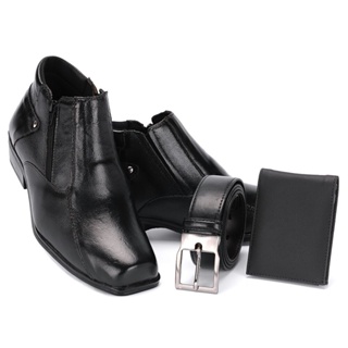 Bota Botina Country Com Cinto E Carteira 202 Preto Social Masculina Couro Legítimo Sola Borracha