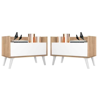 Kit c/ 2 Mesas de Cabeceira 80 cm c/ Pés Retrô Multimóveis Rustic/Branco