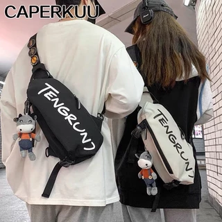 Maré Marca Bolsa Mensageiro Masculina Cintura Moda Pequena Transversal INS Mochila casual Peito