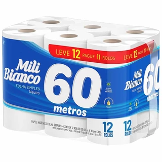 Papel Higiênico 60M Leve 12 Pague 11 12RL Mili