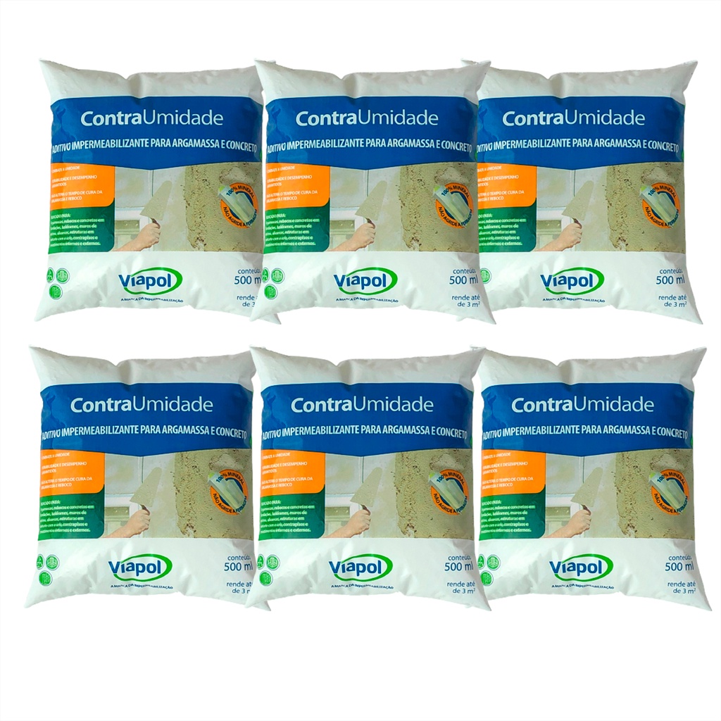 Kit 6 Aditivo Impermeabilizante Contra Umidade Viapol 500ml | Shopee Brasil