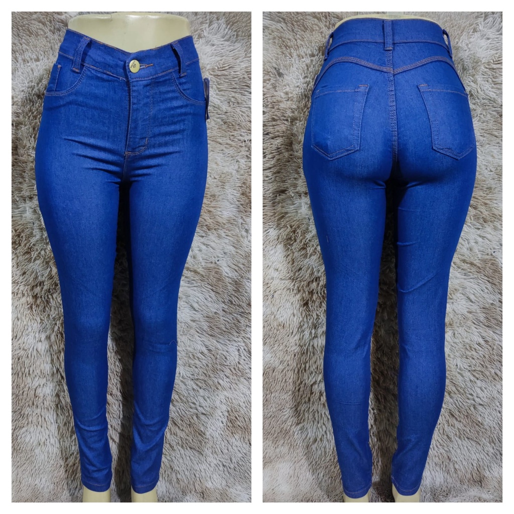 Venda imperdível calça jeans feminina cintura alta, cor sólida